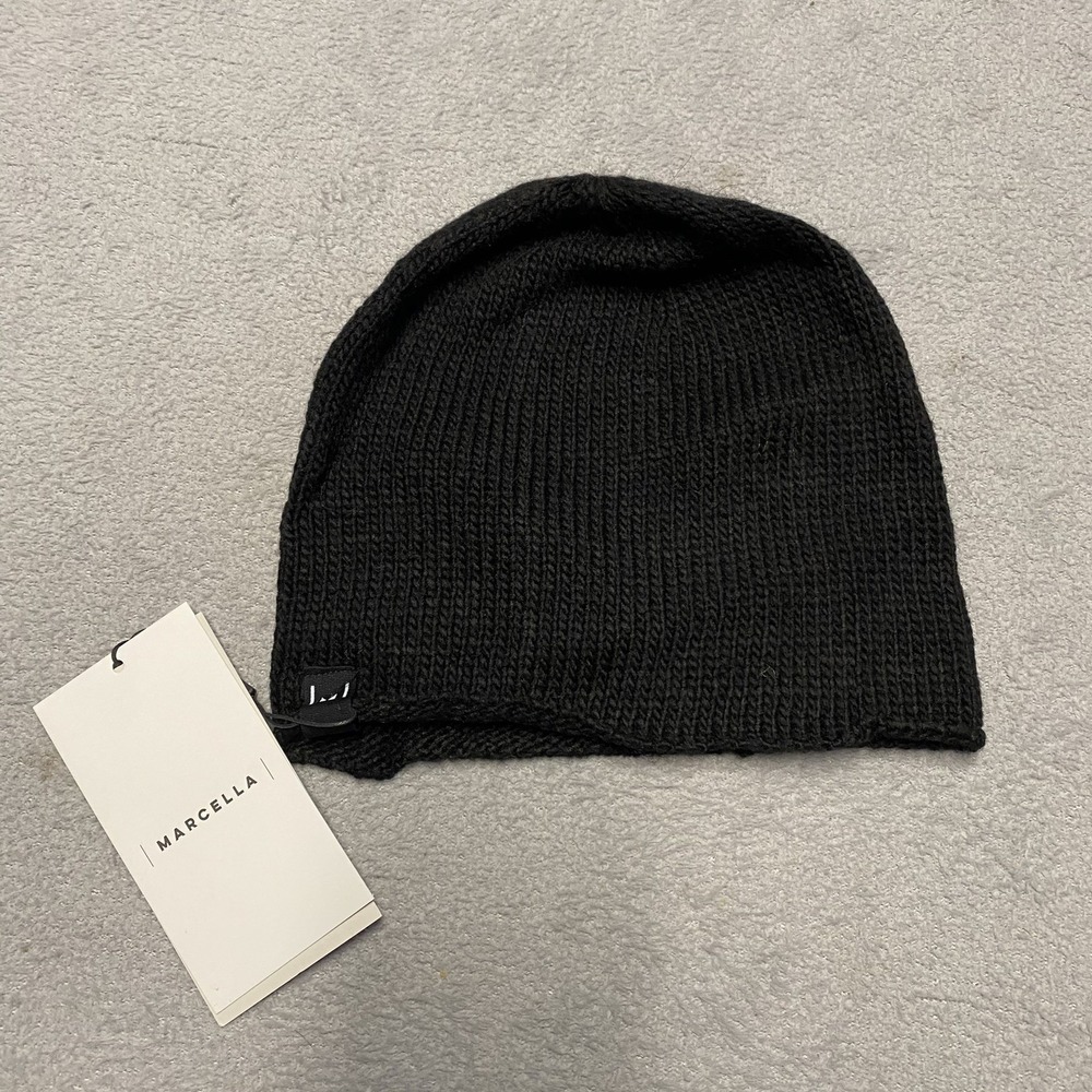 Marcella Tara‎ Knit Beanie One Size Black Wool Blend Minimalist NEW